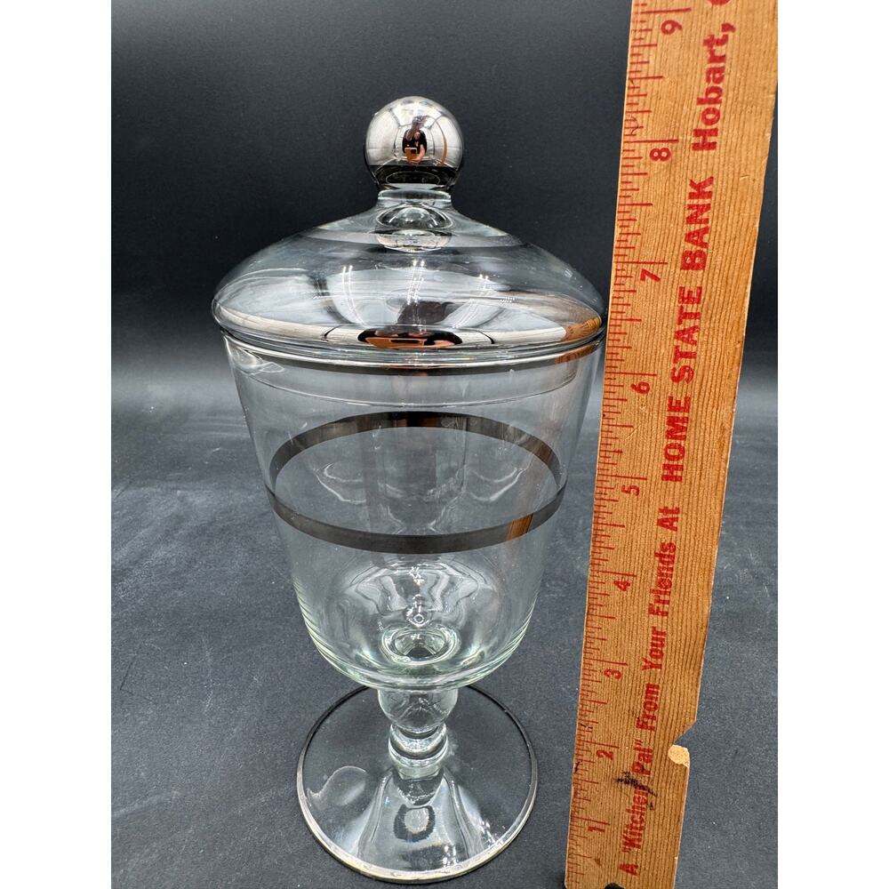 Vintage Lidded Apothocary Jar Candy Jar with Silver Knob, Rings Appx 8" Tall - Picture 7 of 8